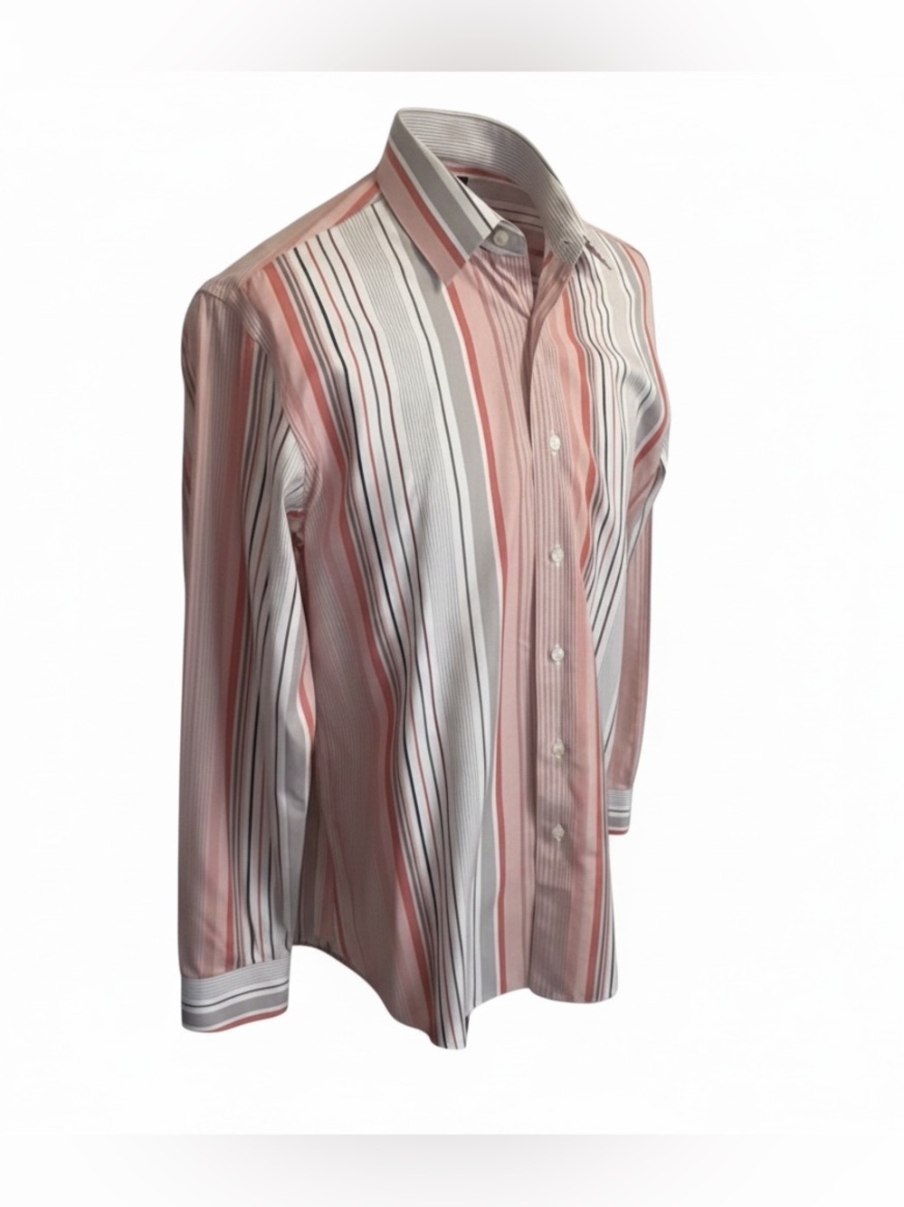 Salvatore Ferragamo Men's Pink Gray Striped Dress Shirt | Cotton | Made in Italy - Picture 4 of 13